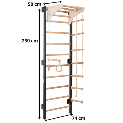 Sprossenwand STEEL KOM 2 Graphit mit Klimmzugstange & Ringen – weitere Produktansicht 2 – RINAGYM