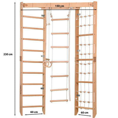Indoor klimrek met wandrek, klimnet & hangladder – sporttoestel voor thuis voor het hele gezin, passend in elke kamer - SPR Corner Lack