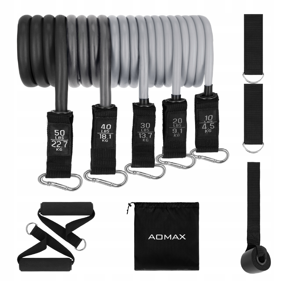 Set van 5 weerstandsbanden met handgrepen en accessoires