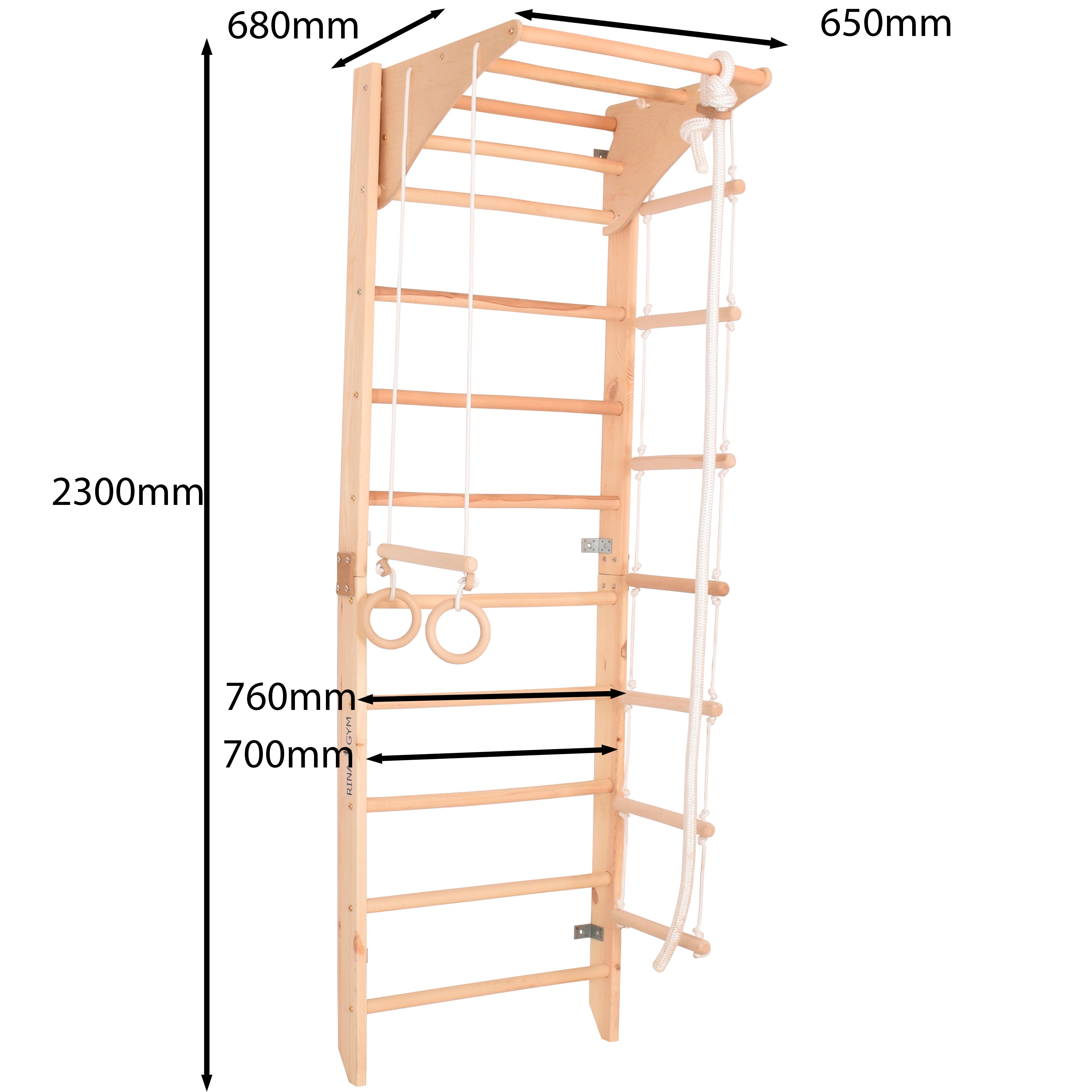 Sprossenwand Kombi 2 aus Holz mit Klimmzugstange – weitere Produktansicht 2 – RINAGYM