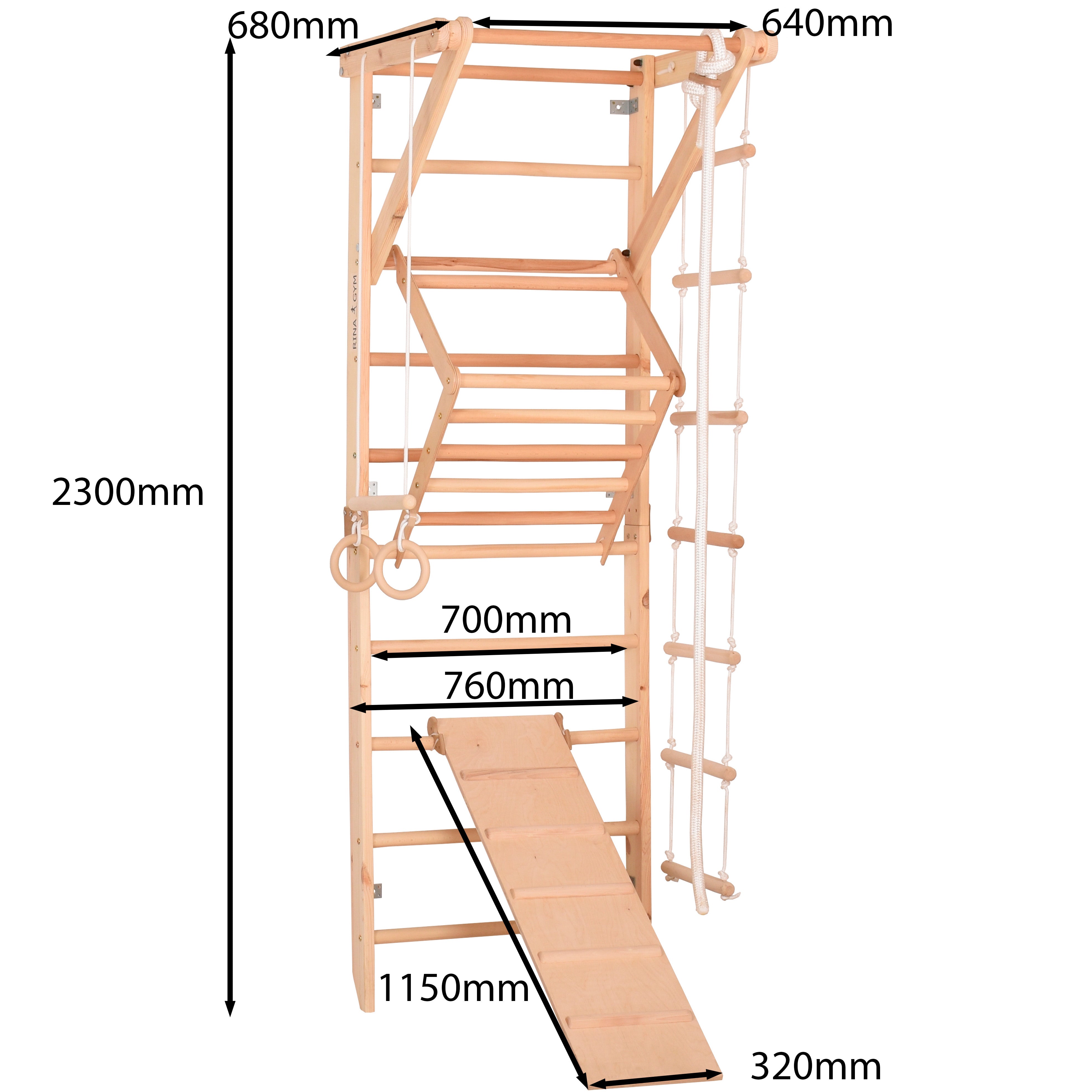 Sprossenwand Sport 3 aus Holz mit Rutschbrett – weitere Produktansicht 2 – RINAGYM