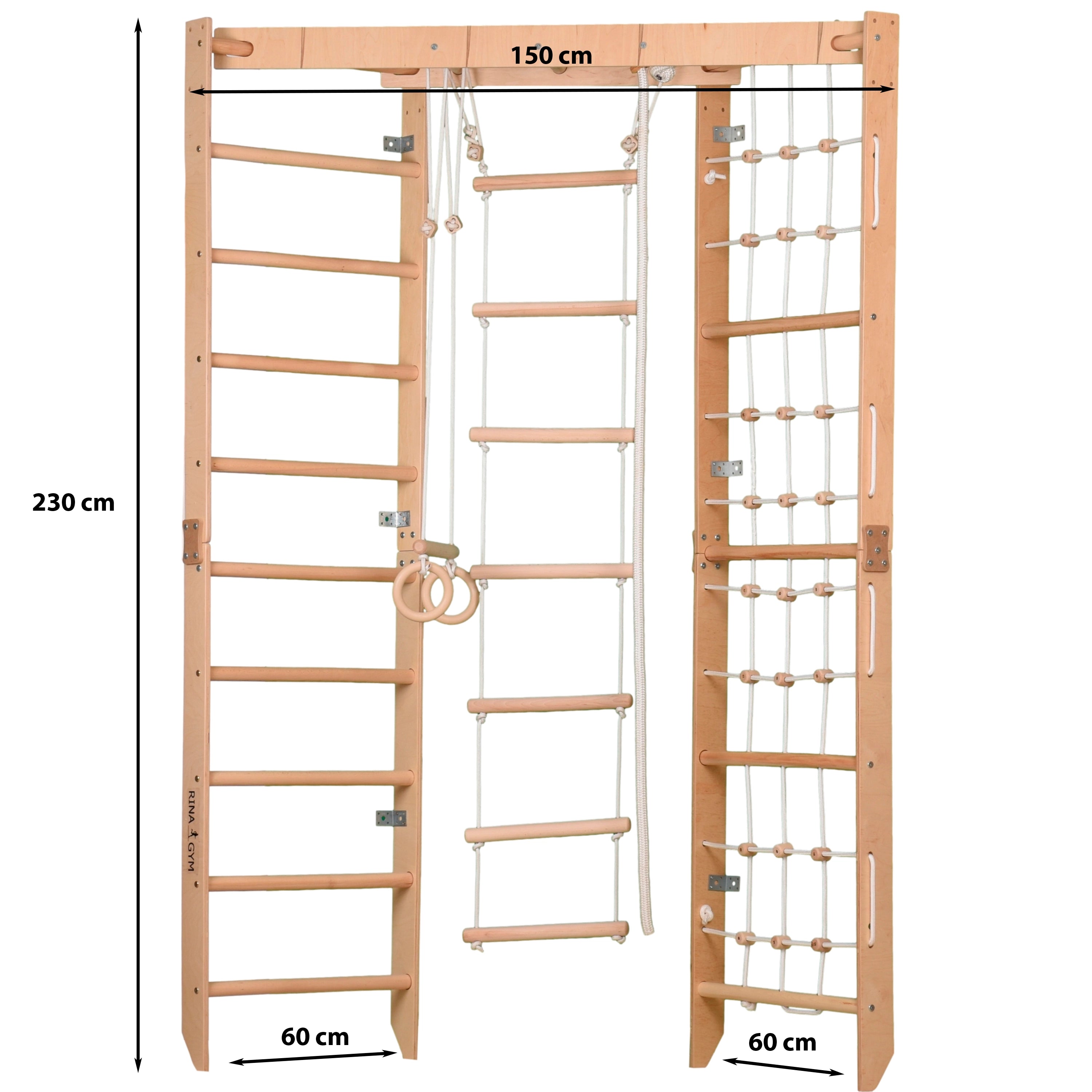 Indoor klimrek met wandrek, klimnet & hangladder – sporttoestel voor thuis voor het hele gezin, passend in elke kamer - SPR Corner Lack