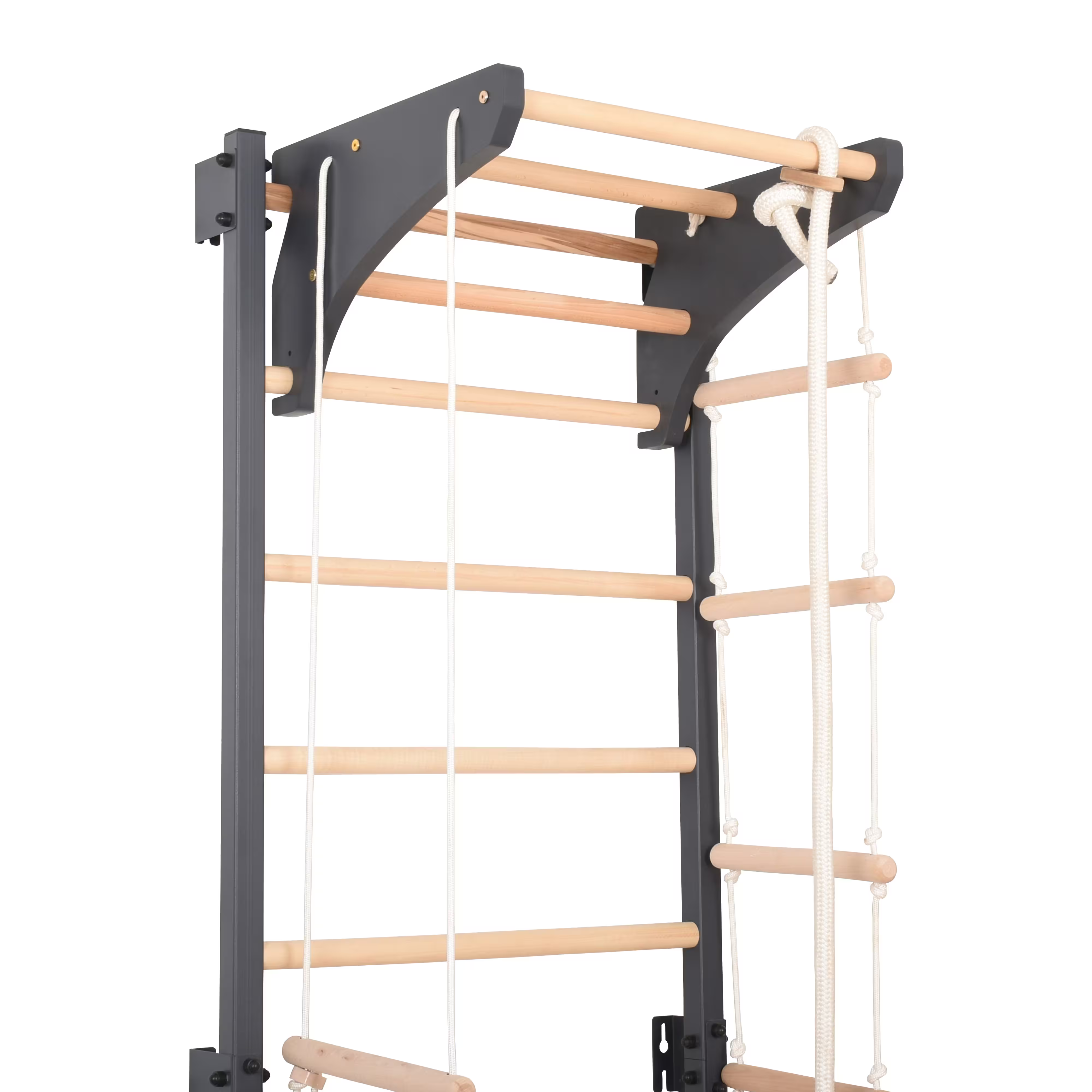 Sprossenwand STEEL KOM 2 Graphit mit Turnringen & Strickleiter – weitere Produktansicht 4 – RINAGYM